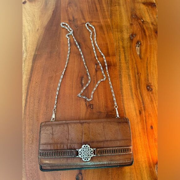 Brighton vtg croc leather bifold wallet/ sm crossbody - Picture 1 of 16